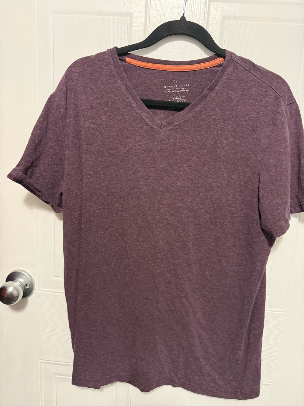 Denver Hayes Plum V-Neck Short Sleeve Tee with Orange Trim